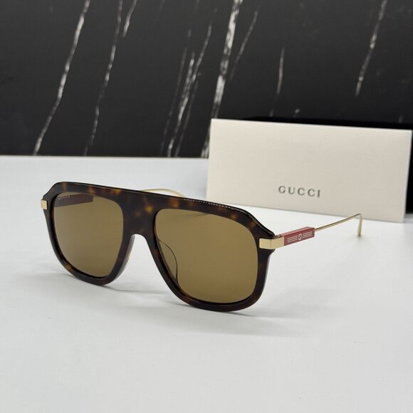 NEW GG1309S 006 GUCCI SUNGLASSES BROWN GOLD EYEWEAR GUCCI - Picture 2 of 11